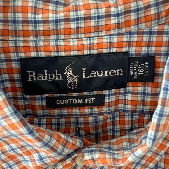 Men’s Polo Orange and Blue Button Up - Picture 2 of 2